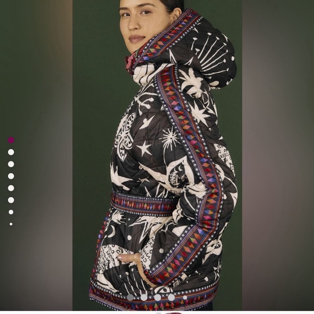FARM Rio Cerrado Sky Reversible Puffer Jacket Black & White Rainbow M - Picture 3 of 16